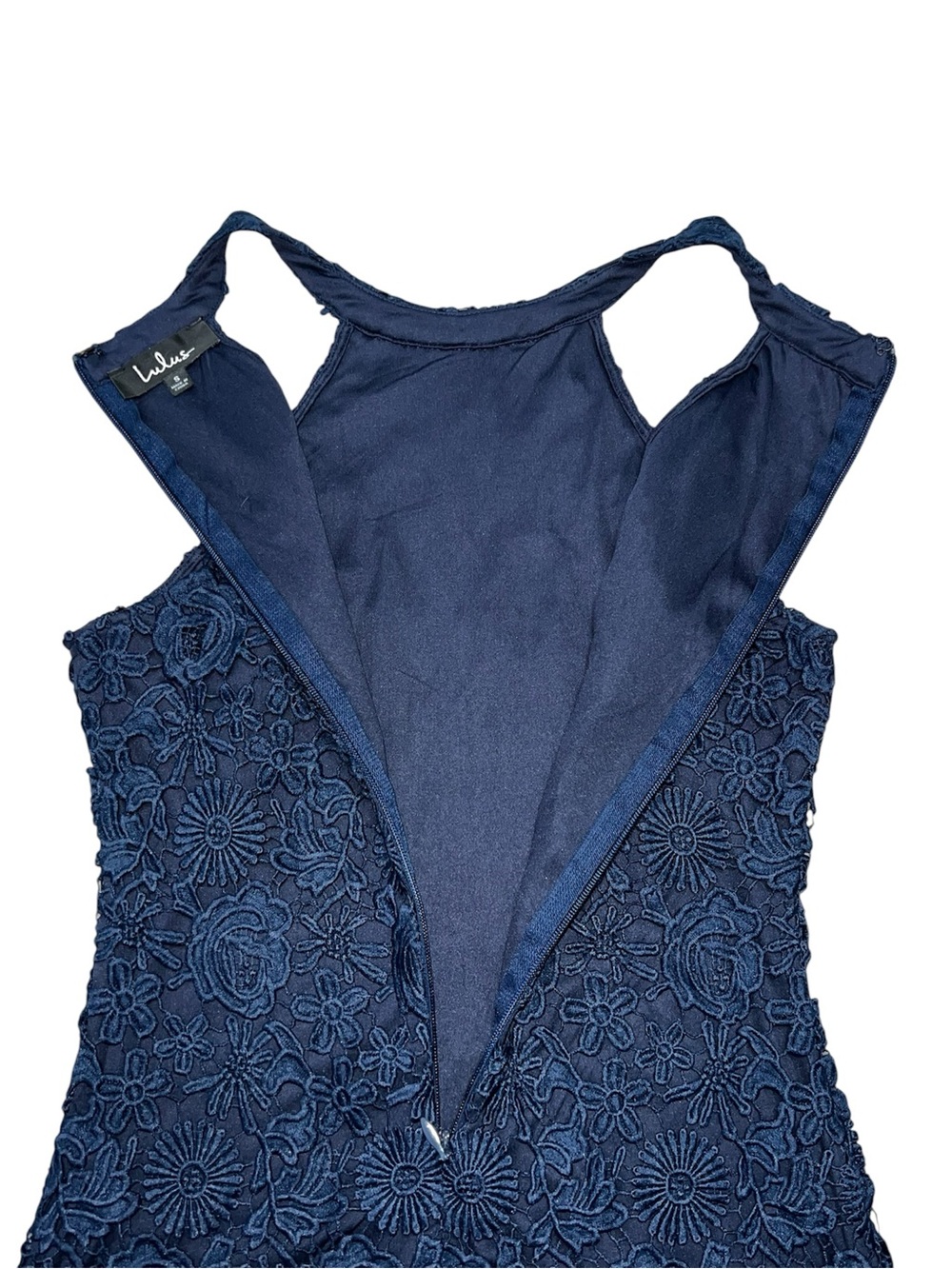 LULUS LOVE POEM NAVY BLUE LACE MINI DRESS size SMALL LIKE NEW lined back zip - Picture 11 of 11